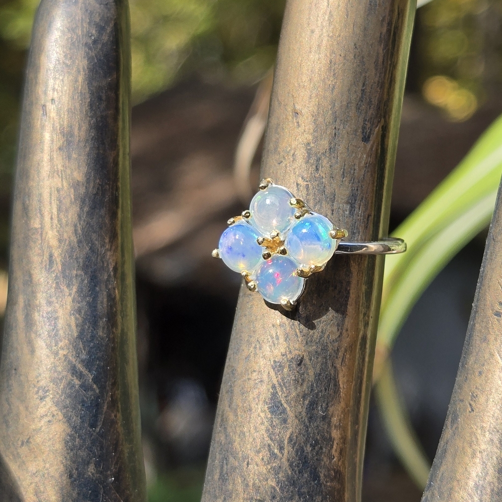 HOST PICK! ππ Opal Natural 4k Sterling & Gold Ring Sz6.5 - Picture 1 of 8